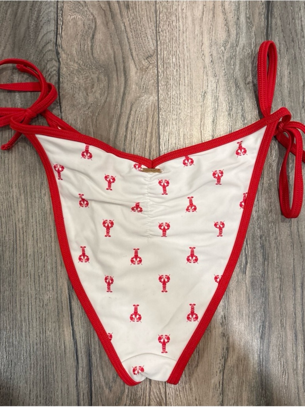 Hollister White Bikini Bottoms with Red Lobster Print and Red Trim